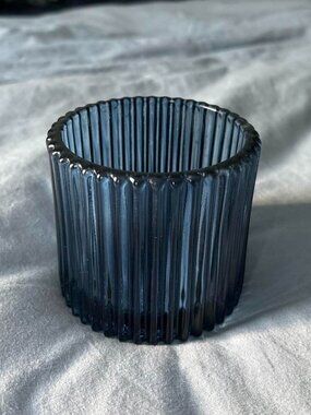 Dark Blue Ribbed Circular Glass Candle Holder